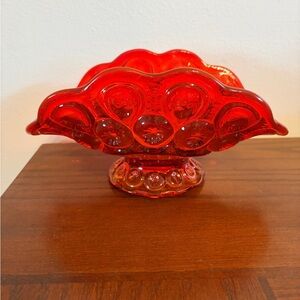 Vintage L.E. Smith Moon and Stars Amberina Glass 9” Banana Boat Fruit Bowl Glows